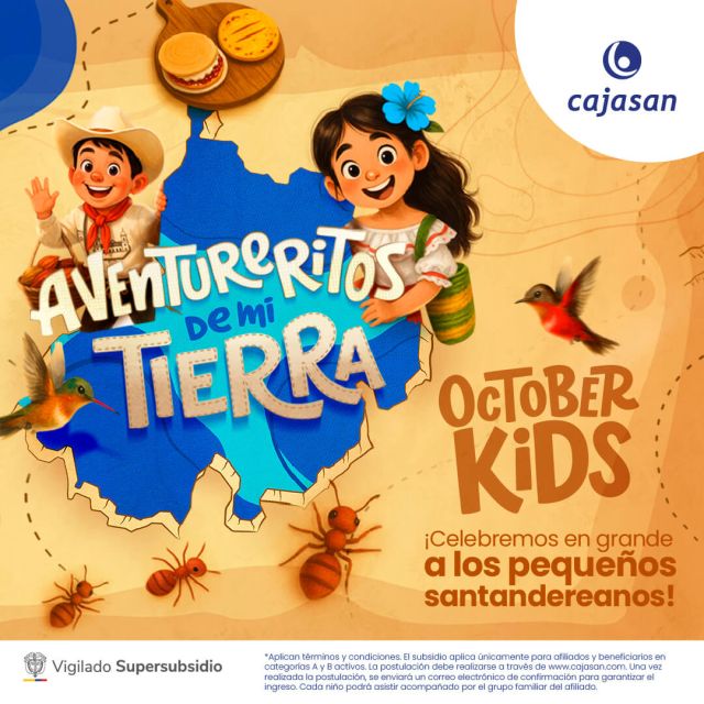 Banner October Kids Cajasan 2025: Aventureritos de mi Tierra, celebración para los pequeños santandereanos con juegos y actividades